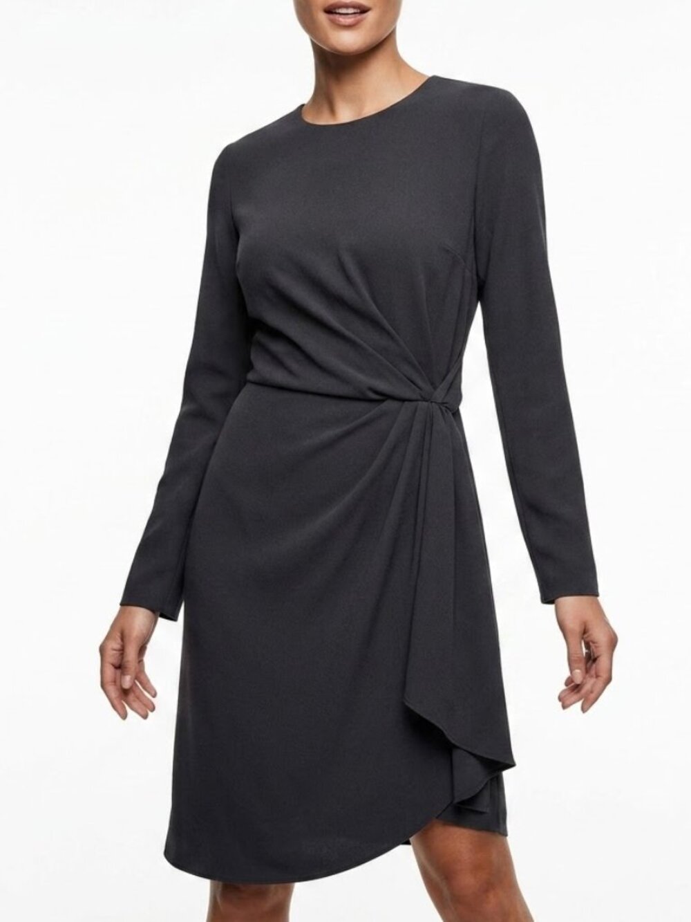 Julia Jordan Black Knot Front Sheath Dress Long Sleeve Corporate Goth Midi 12